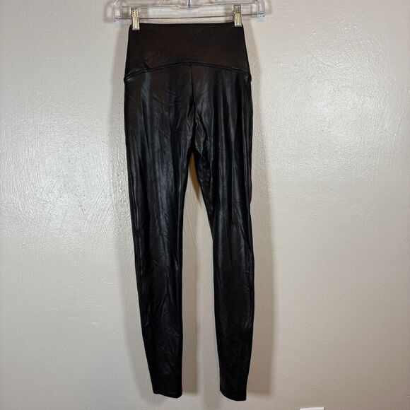 SPANX Women’s Faux Leather Leggings High Rise Black #20136R Sz L Lifting - Picture 2 of 7